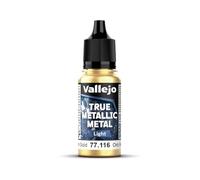 Vallejo True Metallic Paint 117-18ML Arcane Gold, Bright Finish for Base Color Enhancement, Brush Application, Dropper Bottle, Ideal for Blending and Gradients