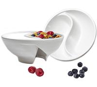 VALLENWOOD Never Soggy Cereal Bowl. White x2. Divided. Cereal Bowl Separated. Unbreakable Melamine. Two Sided Bowl. Anti Soggy. Separate. Ideal for Snack and Salsa (White)