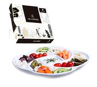 VALLENWOOD Reusable White Serving Platters Tray for Partys. Unbreakable Melamine. Appetizer Sectioned Platter. Vegetables, Fruits, Foods, Snack with compartments. Chip and Dip Serving Dish
