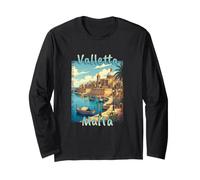 Valletta Malta Vintage Mediterranean Travel Design Long Sleeve T-Shirt
