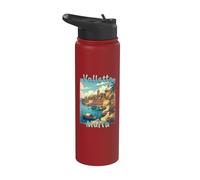 Valletta Malta Vintage Mediterranean Travel Design Stainless Steel Insulated Water Bottle