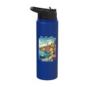 Valletta Malta Vintage Mediterranean Travel Design Stainless Steel Insulated Water Bottle