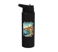 Valletta Malta Vintage Mediterranean Travel Design Stainless Steel Insulated Water Bottle