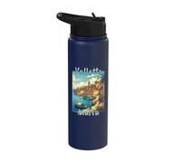 Valletta Malta Vintage Mediterranean Travel Design Stainless Steel Insulated Water Bottle