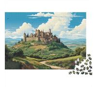 Valley Castle Drawing 1000 Pieces Jigsaw Puzzles Castle Hill View Sturdy Cardboard for People Who Love Quiet Time Relaxation at Home 38x26cm/1000pcs