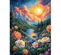 Valley Flower Sea 500 Pieces Set Classic Jigsaw Puzzle Natural Scenery Animals Couple Puzzle Partners Mind Relaxation Wall Decor Easter New Year Recycled Cardboard Material 500 PCS