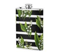 Valley Flowers and Green Leaves Pocket Hip Flask 8 Oz, Stainless Steel Flagons for Dad Groomsman Wedding Travel Camping