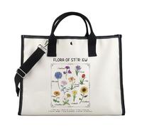 Valley Game Inspired Gift Flora Of Star-dew Tote Bag Pelican Town Flowers Gift Vintage Botanical Shoulder Bag Farm Sim Gift, White, 13.56 inches (length) x 14.56 inches (height)