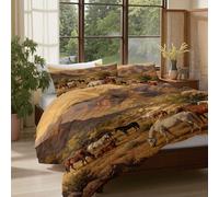 Valley Meadow Herd Horses Duvet Cover Set with 2 Pillowcases, Realistic Landscape Painting Bedding Sets Microfiber Soft Luxury Quilt Case Duvet Set for Bedroom Decor 3 Pieces Bedding 200x200cm