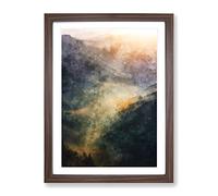 Valley Mist Painting Modern Framed Print | A3 Walnut Framed Wall Art | Ready to Hang | Modern Landscape Picture | Living Room Bedroom Lounge Office
