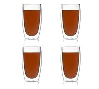 Valley of Tea Glass Teacup - 4 Pack 450 ml - Double Walled Insulated Clear Tea Cup
