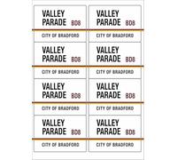 Valley Parade BD8 Bradford Road Sign Rectangular Matt Paper Stickers A4 Sheet of 8 (Each Sticker is 99mm x 68mm)