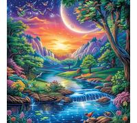 Valley River at Moonlight 100 Pc Classic Jigsaw Puzzle Puzzle for Adults Hard Challenging Hobby Home Decor Poster High-grade Rigid Cardboard 28x28cm