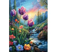Valley Tulip 500 Pc DIY Jigsaw Puzzle Wild Animal Flowers Puzzles for Adults Teens Hard Challenging Team Building Stress Reducing Autumn High-grade Rigid Cardboard 500 PCS