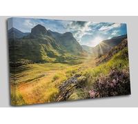 Valley view below the mountains of glencoe lochaber highlands scotland uk Canvas Wall Art Picture Print Ready To Hang Stretched Over A Frame - 24 x 16 inch / 61 x 40 cm