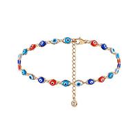 Valloey Rover Chain Anklet Handmade 14K Gold Plated Dainty Boho Beach Cute Ankle Bracelet Adjustable Evil Eye Layered Dangle Coins Foot Chain for Women, Metal, Cubic Zirconia