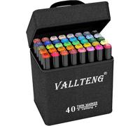 Vallteng 40 Colours Alcohol Markers Set,Permanent Art Markers Set,Dual Tips Colouring Pens for Adult Drawing Coloring Illustration Graphic Designing with Carrying Case and Base