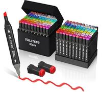 Vallteng 80 Colored Alcohol Based Markers, Quick-Drying Colouring Pens for Adults, Kids,Beginners, Dual Tip Permanent Art Marker Pens for Drawing, Sketching, Anime, Manga With Carrying Case and Base