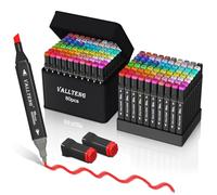 Vallteng 80 Colors Permanent Art Markers Twin Marker Pen Broad Fine Point Black Animation Design for Drawing Coloring, with Carrying Case and Base