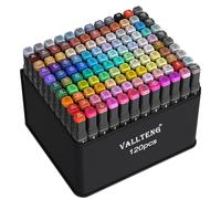Vallteng Alcohol Markers Set 120 Colours,Permanent Art Markers Set,Dual Tips Colouring Pens for Adult Drawing Coloring Illustration Graphic Designing with Carrying Case and Base