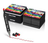 Vallteng Alcohol Markers Set 168 Colours,Permanent Art Markers Set,Dual Tips Colouring Pens for Adult Drawing Coloring Illustration Graphic Designing with Carrying Case and Base