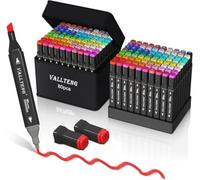 Vallteng Alcohol Markers Set 80 Colours,Dual Tips Colouring Pens for Adults,Permanent Art Markers Set for Drawing, Sketching, Anime, Manga with Carrying Case and Base