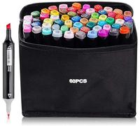 Vallteng Marker Set 60 Colors, Colouring Pens, Alcohol Markers, Double Tipped Graphic Art Pens for Adults, Permanent Markers Pens for Drawing, Sketching, Anime and Manga with Black Box and Case
