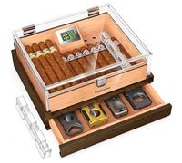 VALLUME Cigar Humidor, High-Definition Transparent Acrylic Humidor, Desktop Humidor Box with Cigar Accessory Drawer, Includes Gel Humidifier and Digital Hygrometer, Cedar Wood Tray, Ideal Gift for Men
