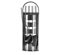 Valo Helsinki VK000302 4-Piece Fireplace Companion Set Including Fireplace Brush, Shovel, Gripper and Poker, Fireplace Set with Stand, Stainless Steel