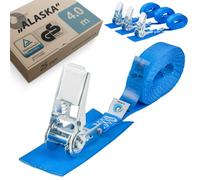 valonic ALASKA - 4x 4m ratchet tie down straps, 25mm, 800 Kg, protection pad, TÜV Rheinl. & GS certified, EN-12195-2 - blue ratchet straps, tie downs for motorcycle