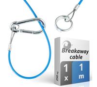 valonic breakaway cable for trailers and caravans, 1m, blue, with carabiner, 250kg breaking load, breakaway cable with O-ring, ripcord
