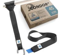 valonic CONDOR - 2x soft loop tie down straps, 45cm, 35mm, 1750 Kg, TÜV Rheinl. certified, EN-12195-2 - black, for motorcycle handlebar, motorbike, roof rack