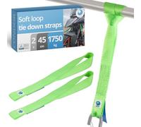 valonic CONDOR - 2x soft loop tie down straps, 45cm, 35mm, 1750 Kg, TÜV Rheinl. certified, EN-12195-2 - green, for motorcycle handlebar, motorbike, roof rack