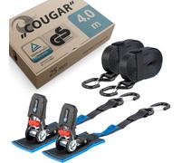valonic COUGAR, 2x 4m ratchet straps with hooks, 25mm, 800Kg, protection pad, TÜV Rheinl. & GS certified, EN 12195-2 - two-piece tie down strap for motorcycle and trailer, black