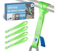 valonic FALCON - 4x soft loop tie down straps, 30cm, 25mm, 1000kg, TÜV Rheinl. certified, EN-12195-2 - green, for motorcycle handlebar, motorbike, roof rack