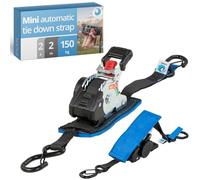 valonic FOX 2 m, mini retractable ratchet straps, for roof rack loads, 2 pack, 150 kg lashing force, 19 mm, padded ratchet base