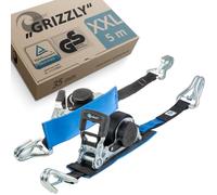 valonic GRIZZLY - 2x 5m XXL retractable ratchet strap with hook, padded, TÜV Rheinl. & GS certified, 35mm, 800/1600 kg, EN-12195-2, black, tie down straps for motorcycle