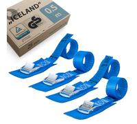 valonic ICELAND - 4x 0.5m short tie down straps, 25mm, 250Kg, protection pad, TÜV Rheinl. / GS certified, EN-12195-2 - cam buckle, for roof rack, kayak and bike rack, blue, 50cm
