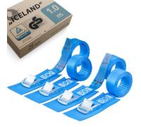 valonic ICELAND - 4x 1m short tie down straps, 25mm, 250Kg, protection pad, TÜV Rheinl. / GS certified, EN-12195-2 - cam buckle, for roof rack, kayak and bike rack, blue