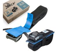 valonic ORCA - 2x 4m XL tie down straps, 35mm, 800Kg, protection pad, TÜV Rheinl. / GS certified, EN-12195-2 - cam buckle, for roof rack, surfboard, kayak and paddle board, black