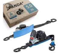 valonic PANDA - 2x 5m retractable ratchet strap with hook, TÜV Rheinl. & GS certified, padded, 25mm, 300/600 kg, EN-12195-2, black, tie down straps for motorcycle
