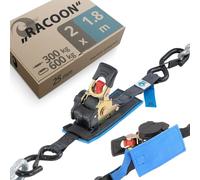 valonic RACOON - 2x 1.8m retractable ratchet straps with hook, 25mm, 300/600 Kg, protection pad - black tie down straps for motorcycle, motorbike