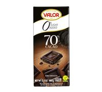 Valor 0% Added Sugar Dark Chocolate Bar - Dark Diabetic Chocolate - made with 70% Cacao, Sweetened with Stevia, Gluten Free, Vegan, by Master Chocolatiers, 100g Bar