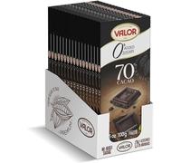 Valor 0% Added Sugar Dark Chocolate Bar - Dark Diabetic Chocolate - made with 70% Cacao, Sweetened with Stevia, Gluten Free, Vegan, by Master Chocolatiers, Box 17 100g Bars