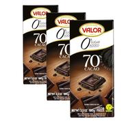 Valor 0% Added Sugar Dark Chocolate Bar - Dark Diabetic Chocolate - made with 70% Cacao, Sweetened with Stevia, Gluten Free, Vegan, by Master Chocolatiers, 100g Bar (Pack of 3)