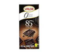 Valor 0% Added Sugar Dark Chocolate Bar - Dark Diabetic Chocolate - made with 85% Cacao, Sweetened with Stevia, Gluten Free, Vegan, by Master Chocolatiers, 100g Bar