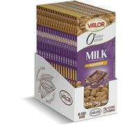 Valor 0% Added Sugar Milk Chocolate Bar - Milk and Almonds Diabetic Chocolate Bar - Fine Cocoa, Sweetened with Stevia, Gluten Free, by Master Chocolatiers - Box of14, 150g Bars