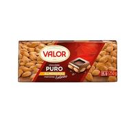 Valor Dark Chocolate with Mediterranean Almonds - Spanish Vegan Chocolate Bars, 52% Cocoa Solids, Gluten Free & Suitable for Coeliacs - Made by Master Chocolatiers, 250g