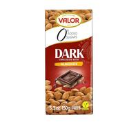 Valor Sugar Free Chocolate Bar - Dark Diabetic Chocolate with Almonds, made with Fine Cacao, Sweetened with Stevia, Lactose & Gluten Free, Vegan, by Master Chocolatiers, 150g Bar