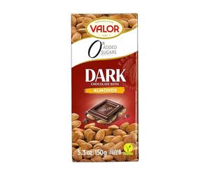 Valor Sugar Free Chocolate Bar - Dark Diabetic Chocolate with Almonds, made with Fine Cacao, Sweetened with Stevia, Lactose & Gluten Free, Vegan, by Master Chocolatiers, 150g Bar